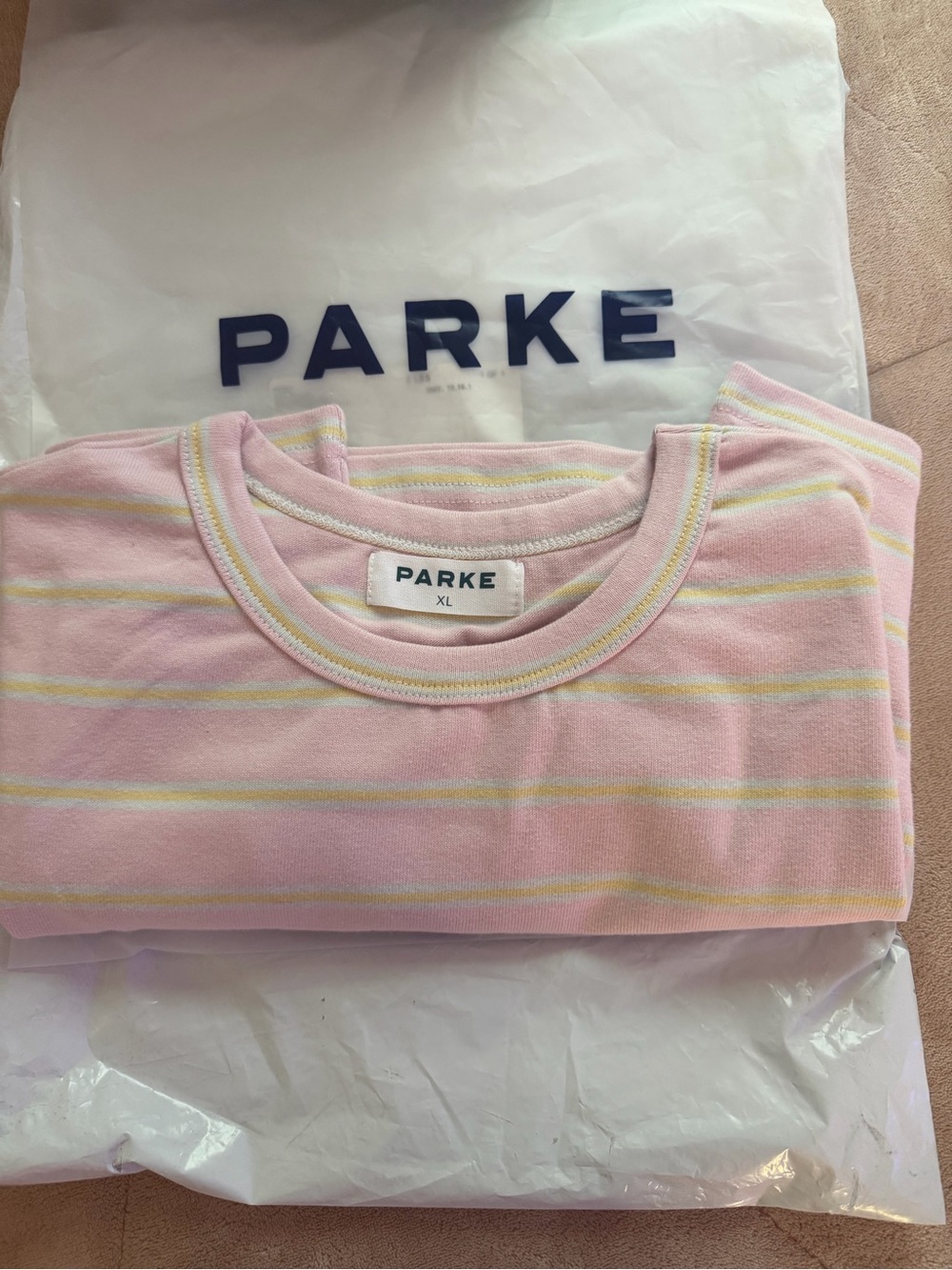 PARKE BIRTHDAY COLLECTION pink Stripe tee size XL - Picture 1 of 4
